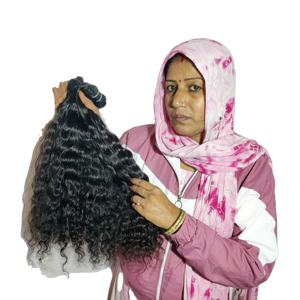 Barato 100% sin procesar natural virgen negro color paquetes profundos rizados indio templo extensiones de cabello humano - Product Image 6