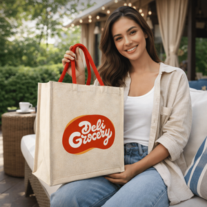 Bolsa de Mano Promocional de Lona Laminada Personalizada de 10 oz |   Bolsa de Compras Reutilizable con Asa Larga para Uso Diario - Product Image 1