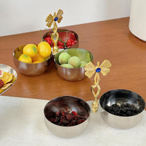 Luxury Silver Double Serving Bowl With Gold Reindeer Handle Elegant Metal Twin Nut Tray For Christmas Home Decor - Product Image 6