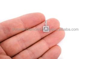 Collier pendentif élégant pour femme en or blanc massif 10K avec petit halo double carré personnalisé et diamant de laboratoire, tendance et à la mode - Product Image 4