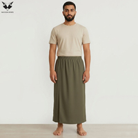 Couleur vert kaki, coton respirant, hommes, Izar Lungi, toucher doux, qualité supérieure, tenue islamique, vêtement traditionnel musulman
