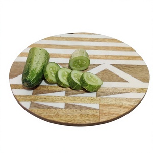 เขียงไม้เรซิ่นทรงกลมดีไซน์ใหม่ล่าสุด งานฝีมือฝังลายวงกลม ถาดเสิร์ฟชีส ถาดหั่นอาหาร ถาดเสิร์ฟ - Product Image 1