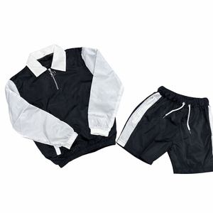 High Quality Custom Winter Men's Track Suit Hooded Breathable Lightweight Side <b>Zipper</b> <b>Jacket</b> and Shorts Set - Product Image 4