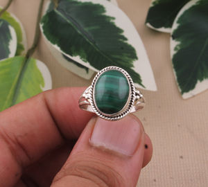 925 Sterling <b>Silver</b> Bezel Setting <b>Ring</b> Malachite Gemstone Brilliant Cut Handmade Classic <b>Boho</b> Dainty Solitaire Wedding Party - Product Image 3