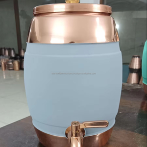 เหยือกน้ำอายุรเวท5ลิตรทำด้วยมือเหยือกน้ำทองแดงบริสุทธิ์ matka พร้อมฝาและหลอดสำหรับใช้ในบ้านและโรงแรมโดยตรงจากอินเดีย - Product Image 1