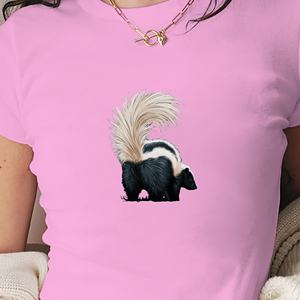 Camiseta Ajustada con Estampado de Zorrillo para Mujer, Estilo Y2K, Cuello Redondo, Manga Corta, Tejido de Punto, Spandex, Poliéster, Top de Moda para Todas las Temporadas - Product Image 5