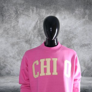Sudadera Rosa de Cuello Redondo con Estampado de Letras Chi O, Unisex, Corte Regular, Tejida, 100% Algodón, Informal, para Otoño - Product Image 3