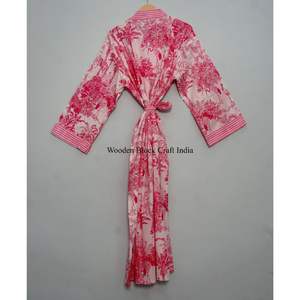 Kimono indio hecho a mano 100% algodón para mujer, estampado floral, ropa de dormir de talla única para uso doméstico y para dormir en la temporada de primavera. - Product Image 5