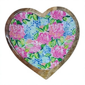 Checkered Hand-crafted Mango Wood Enamelled Heart Bowl Home & Kitchen Custom print Eco-friendly Tabletop Kitchen <b>Dinnerware</b> <b>sets</b> - Product Image 4