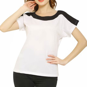OEM 100% Cotton Women Slim Fit O-Neck Denim/Corduroy Casual Plus Size Summer T-Shirt with Custom Logo - Product Image 2