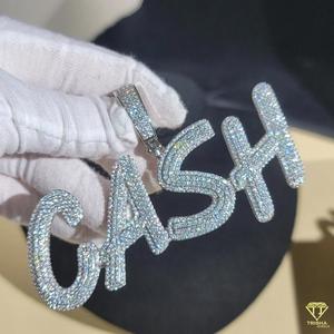 Luxury Moissanite Diamond " CASH " Letter Pendant With Cuban Chain Full Iced Out Hip Hop Necklace Jewelry - Product Image 2