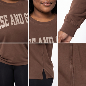 Wholesale Women Fitness T-Shirt Plus Size Long Sleeve Tee Ladies Crew Neck Workout Tee Oversized Boxy Tee Embroidered T-Shirt - Product Image 6