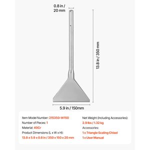 Cincel SDS Max para Desincrustación de 13.8" x 5.9" para Mampostería, Acero de Aleación 40Cr Tratado Térmicamente, Compatible con Martillos Rotatorios - Product Image 2