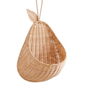 Bear Ear Rattan <b>Wall</b> Hanging Basket Handwoven <b>Wicker</b> Pocket Organizer Cute Kids Room Toy Book Nursery <b>Decor</b> Basket - Product Image 3