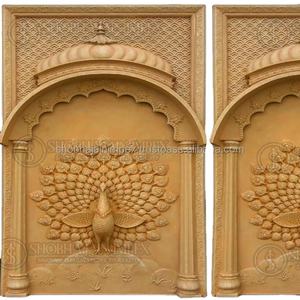 การตกแต่งแบบดั้งเดิมของอินเดียแผ่นไม้ทางเข้าทำด้วยมือนกยูงแกะสลักกรอบไม้สำหรับตกแต่งงานแต่งงาน - Product Image 1