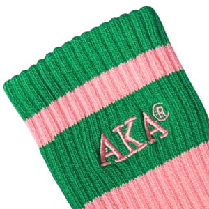 AKA Crew <b>Socks</b> Pink Green Cotton Blend Cushioned Athletic Casual Mid Calf Breathable Durable Fashion <b>Socks</b> - Product Image 2