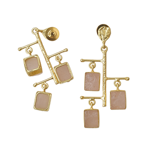 Pendientes Colgantes de Cuarzo Rosa en Bruto, Hechos a Mano, Chapados en Oro de 18K, Estilo Bohemio - Product Image 5