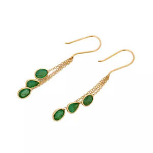 18K Multi Layered Emerald <b>Dangle</b> <b>Earrings</b> with <b>Diamond</b> Pearl & Natural Stone Accents - Product Image 6