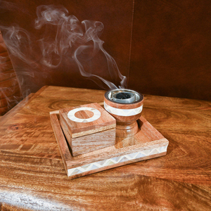 Nouveau design – Brûleur d'encens Bakhoor haut de gamme avec plateau et boîte – Ensemble de brûleurs Bakhoor en os incrusté d'Inde - Product Image 2