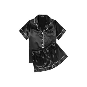 Conjunto de Pijama de Seda para Mujer, Suave, de Manga Corta, con Botones, Top y Pantalones Cortos, 2 Piezas - Product Image 1