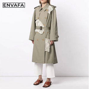 Chaqueta Cortavientos Personalizada al por Mayor, Gabardina de Primavera Personalizada con Costuras de Encaje, Abrigos Largos Verdes de Doble Botonadura con LOGO - Product Image 6