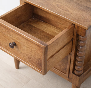 Table de chevet haute convertible de luxe, fabriquée à la main, 2 tiroirs, en bois de teck, style traditionnel classique, brun cerise, pour chambre à coucher et salon - Product Image 2