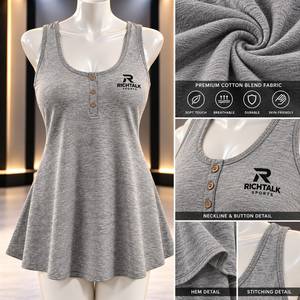 เสื้อทูนิคแขนกุดลำลองสำหรับผู้หญิงไซส์ใหญ่พิเศษ เนื้อผ้านุ่มพิเศษ ลายพิมพ์เรียบหรือลายพิมพ์หลากสี เสื้อถักแบบเสื้อกล้ามสำหรับฤดูร้อน - Product Image 5