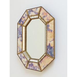 Espejo de Pared con Marco Metálico Art Deco, Diseño Floral Morado, Vidrio Decorativo, Forma Octogonal - Product Image 5