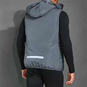 Men's Hooded Puffer Vest Turtleneck Zipper Front Logo Solid Color Windproof <b>Winter</b> Casual Slim Fit Polyester Wadding - Product Image 3