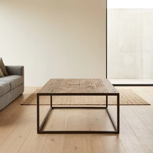 Mesa de Centro Tinez Ecológica, Moderna y Rústica, con Superficie de Madera y Estructura Metálica, Acabado Natural Envejecido, Mueble Resistente para Sala de Estar - Product Image 2