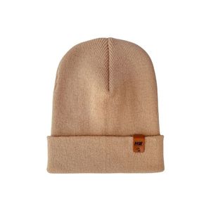 Bonnets traditionnels en laine unie beige sable à revers - Product Image 1