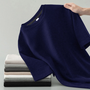 T-shirt ample à col rond et manches courtes en tissu gaufré 190g, design uni, broderie logo personnalisée, prix usine Chine-Bangladesh - Product Image 4