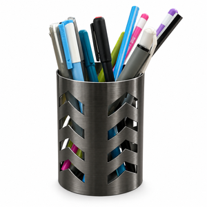 Porte-stylo de luxe nordique en laiton doré, motif géométrique chevron découpé, organisateur de bureau, rangement de papeterie - Product Image 2