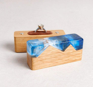 Caja de Anillos de Madera y Resina con Doble Ranura, Diseño Floral, Hecha a Mano, Personalizada, para Propuesta de Matrimonio, Boda, Única, Venta al Por Mayor - Product Image 1