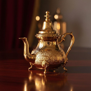 Handmade Gold Brass Moroccan Teapot Intricate Engraved Tea Server Vintage Middle Eastern Style Decorative Tableware Boho Home - Product Image 2