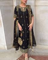 Salwar Kameez moderne en faux georgette pour femme, idéal pour les mariages et les fêtes d'été, longueur genou, en matériaux recyclés, protection solaire, séchage rapide
