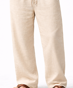 Pantalon de plage pour homme en toile beige, grande taille, style preppy, avec cordon de serrage, léger, coupe ample, taille élastique, pour l'automne - Product Image 1