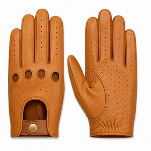 Gants de conduite unisexes en cuir véritable perforé, confortables, coupe-vent, à doigts entiers, à enfiler, pour l'été - Product Image 1