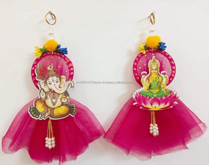 Laxmi Ganesh tissu paire porte suspendue décoration murale Diwali mariage indien fête d'halloween pendaison de crémaillère articles de fête faveur indienne - Product Image 2