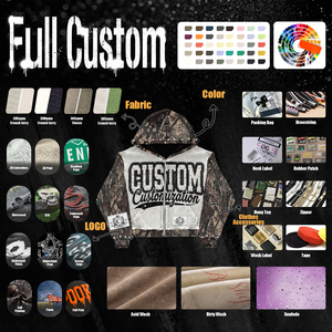 Heavyweight <b>Hoodie</b> <b>Mens</b> 450gsm 100% Cotton French Terry Custom Applique Embroidered <b>Camo</b> Graphic Print Full Zip Boxy <b>Hoody</b> - Product Image 5