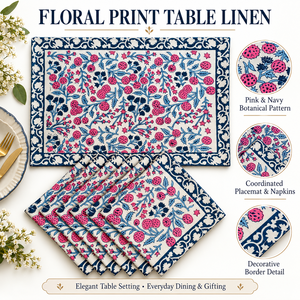 Handcrafted Block Printed Table Mat And <b>Napkin</b> Set Artisan Cotton Dining <b>Linen</b> Wholesale - Product Image 6