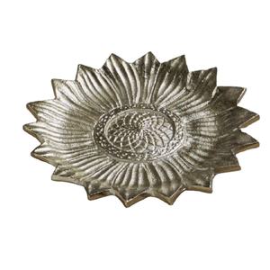 Silver Sunflower <b>Cast</b> Metal Bowl Elegant Decorative Serving Dish Tray Platter <b>Hand</b>-Polished for Custom Style for Fruits Cookies - Product Image 1