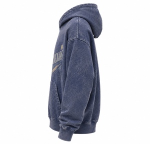 Sweat à capuche unisexe en coton lavé avec impression personnalisée, poche avant, coupe ample, style décontracté, vêtement d'automne - Product Image 3