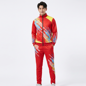 Men's <b>Red</b> Geometric Print Tracksuit Full Zipper Sporty Jogging <b>Suit</b> Quick Dry Polyester Spring Wear - Product Image 2