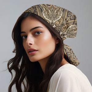 Écharpe en soie satinée pour femme, printemps été automne, impression personnalisée, style vintage, motif géométrique, respirante, confortable, foulards, bandanas - Product Image 1