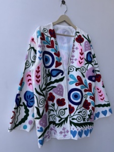 Traditional Handmade Suzani Embroidered Short <b>Kimono</b> <b>Jacket</b> Statement <b>Jacket</b> Coat - Product Image 3