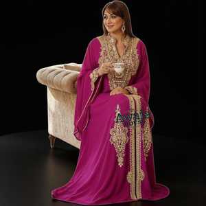 Awais House Women's Purple Embroidered Abaya Long Sleeve Floor Length Modest Dress V Neck Middle East Wedding Eid Wear - Product Image 3