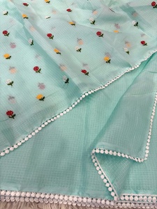 Sari premium de tela kota con blusa bordada multicolor, ligero, de algodón y seda, estilo étnico festivo, venta al por mayor en India. - Product Image 5