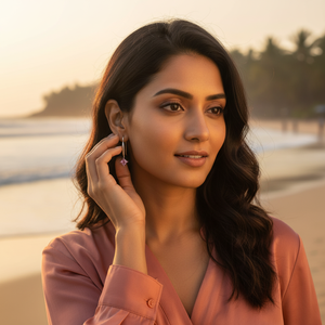 Hermosos y Elegantes Pendientes de Piedras Preciosas Rosadas de Corte Cuadrado, Joyería de Plata de Ley 925 para Mujeres y Niñas, para Usar en Fiestas - Product Image 5