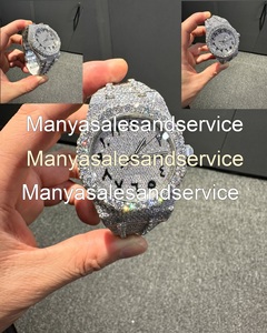 Montre de luxe pour homme avec cadran arabe serti de pierres, verre en cristal, pierres en moissanite, bracelet en acier inoxydable, résistance à l'eau 10 bars - Product Image 1